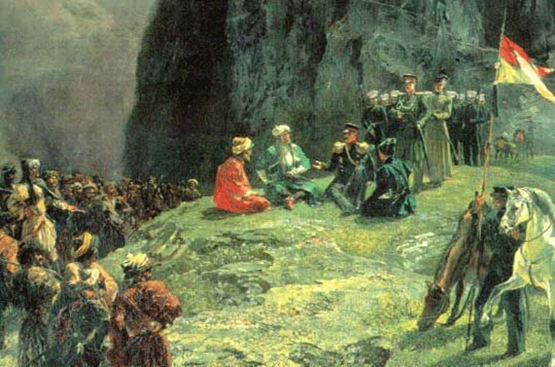 Картина Григория Гагарина «Свидание генерала Клюги фон Клюгенау с Шамилем в 1837 г»