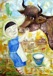 B Girl-with-cow--by-Sviatoslav-Ryabkin